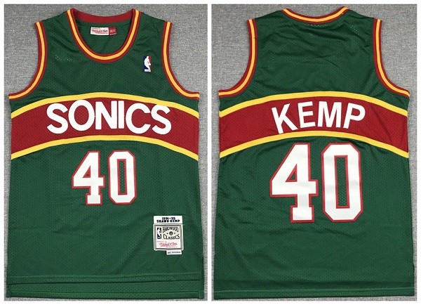 Men's Oklahoma City Thunder #40 Shawn Kemp Green 1994-95 Throwback SuperSonics Stitched Jersey